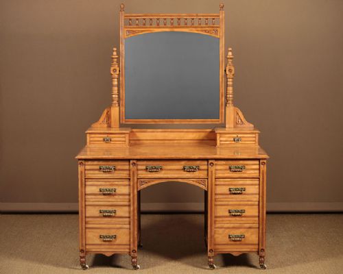 Aesthetic Movement Satinwood Kneehole Dressing Table by Urquhart & Adamson C.1880.