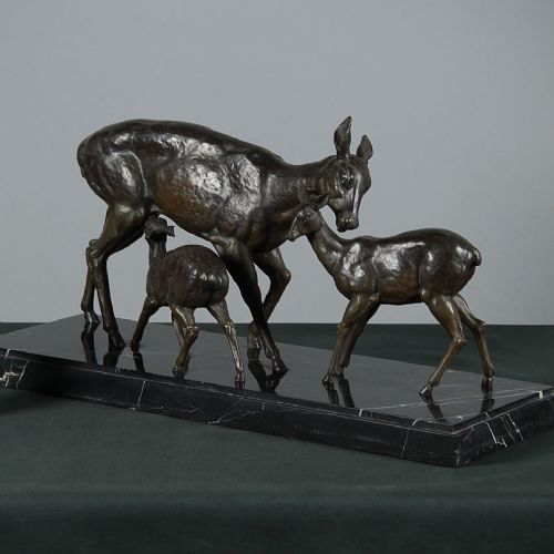 Spelter Sculpture Group of a Deer & Fawns C.1930.