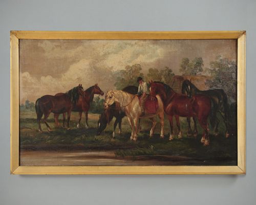 Large Paintng of Horses by Alfred Worthington of Aberystwyth C.1900.