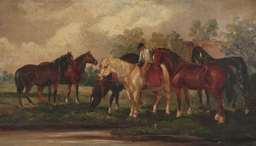 fig 1. Large Paintng of Horses by Alfred Worthington of Aberystwyth c.1900.