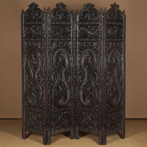 Large Chinese Dragon Carved Screen C.1880.