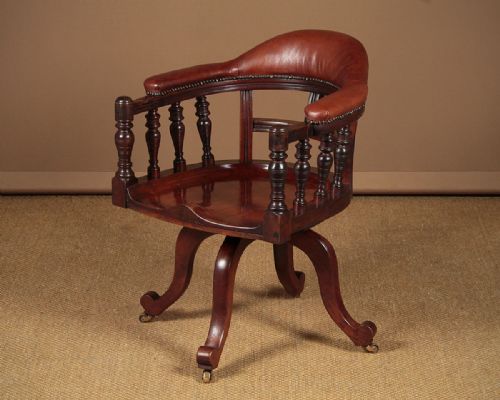 Walnut & Leather Revolving Desk Chair C.1890.