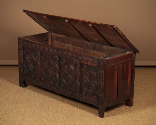 Large Mid 18th.c Carved Oak Coffer C.1740.
