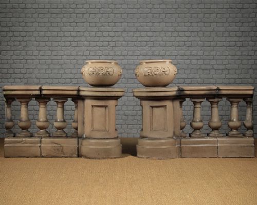 Pair of Art Deco Garden Urns & Pedestals with Matching Balustrade C.1930.