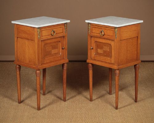Pair of Oak & Marble Top Bedside Cabinets C.1910.