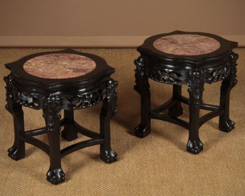 Pair of Low Chinese Marble Top Side Tables C.1890.