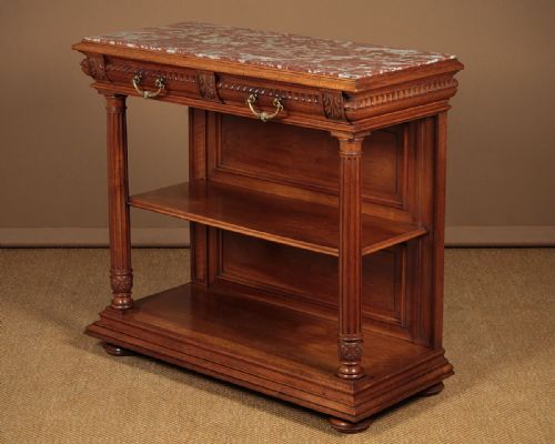 Walnut & Marble Top Buffet with Drawers C.1890.