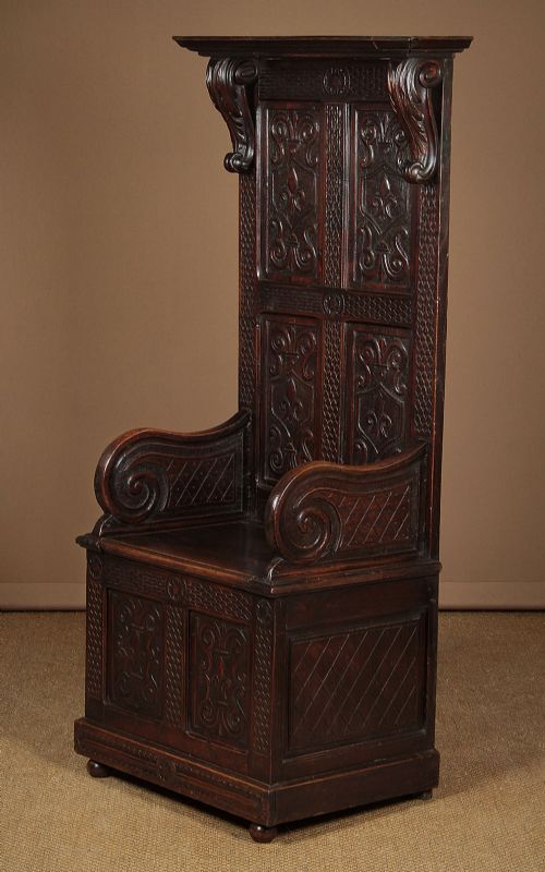 Carved Oak Box Seat Porter’s Chair C.1880.