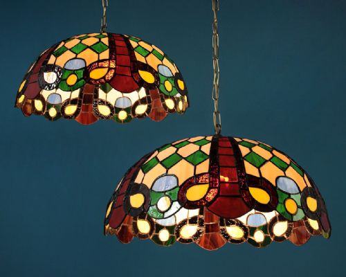 Pair of Leaded Glass Pendant Lights C.1920.