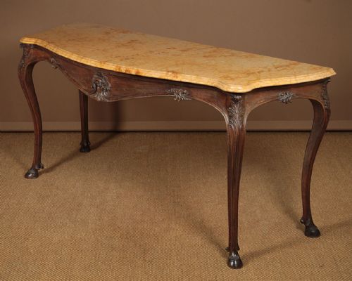 Long Walnut & Marble Top Console Table C.1890.