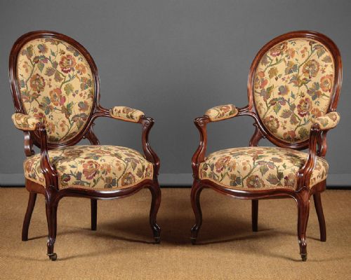 Pair of Rosewood Open Armchairs C.1880.