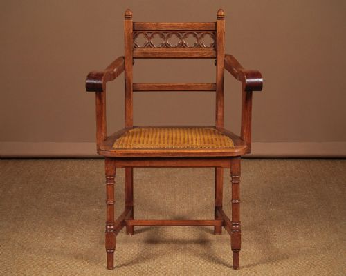 Gothic Oak Desk Armchair C.1890.
