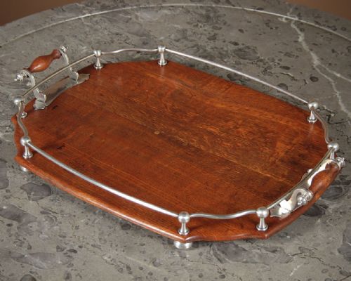 Oak & Silver Plated Drinks Tray C.1905.