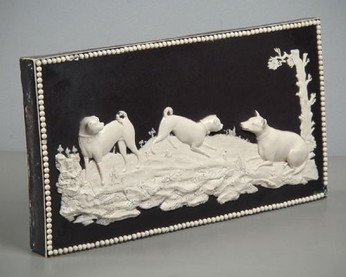 Jasperware Porcelain Panel of Dogs in a Landscape C.1810.