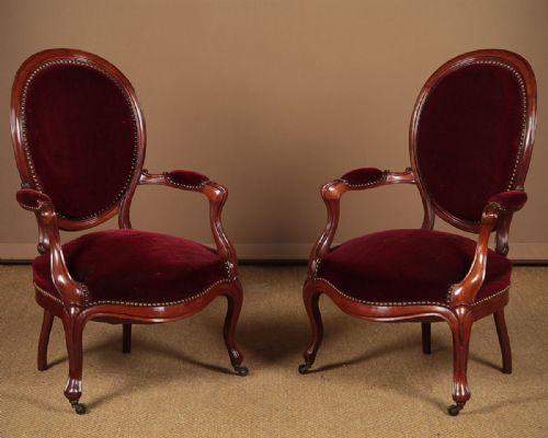 Pair of Walnut Open Armchairs C.1880.