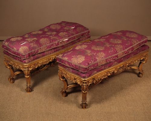 Pair of Italian Giltwood Window Seats C.1900.