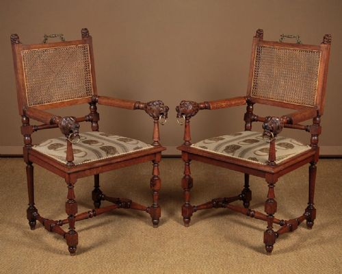 Pair of Oak Armchairs with Lion Heads C.1890.