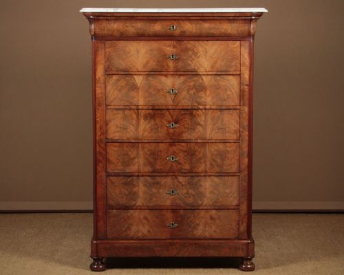 Tall French Marble Top Mahogany Chest of Drawers C.1840.