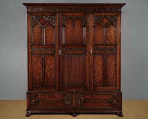 Carved Oak Three Door Wardrobe C.1910.