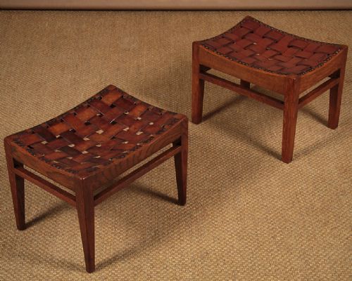 Two Arthur Simpson of Kendal Arts & Crafts Leather Stools C.1920