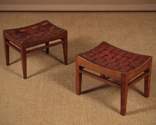 fig 1. Two Arthur Simpson of Kendal Arts & Crafts Leather Stools c.1920