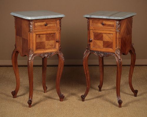 Pair of Walnut & Marble Top Bedside Cabinets C.1900.