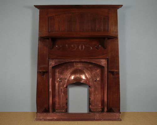Arts & Crafts Oak & Copper Fireplace C.1903.