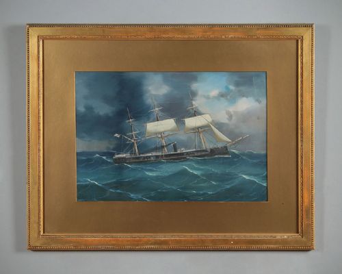 Painting of a 19th.c. Royal Navy Steam Frigate C.1930