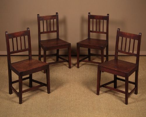 Four Welsh Oak Cottage Dining Chairs C.1830