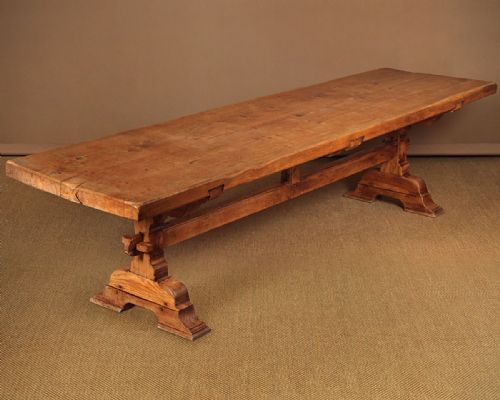 Very Large Oak Refectory Table & Benches C.1900.