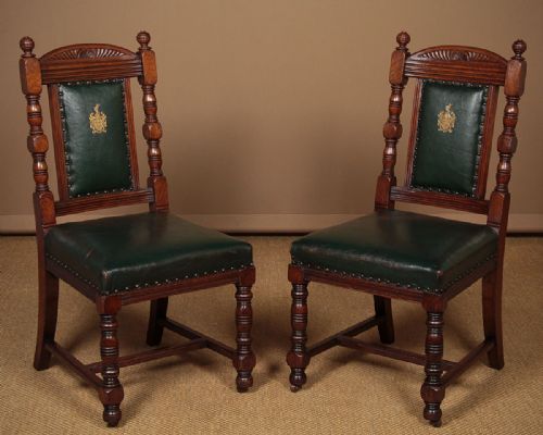 fig 1. Set of 8 Oak & Leather Dining Chairs by Gillows c.1870.