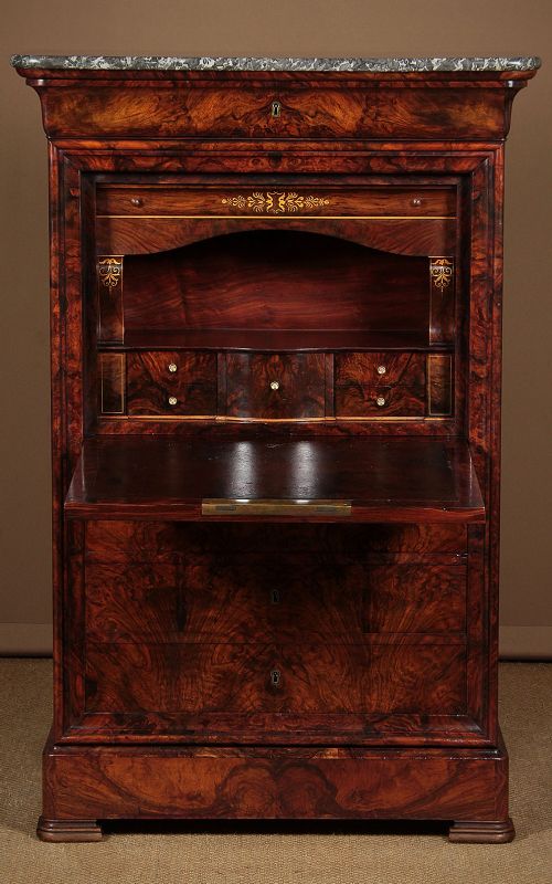 Walnut & Marble Top Secretaire Abattant C.1860