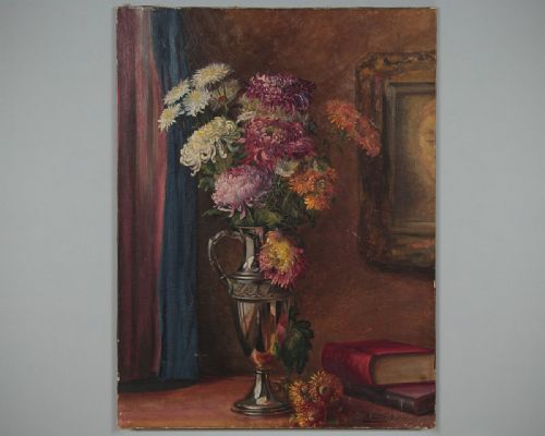 Large Still Life of Flowers in a Vase Dated 1930.