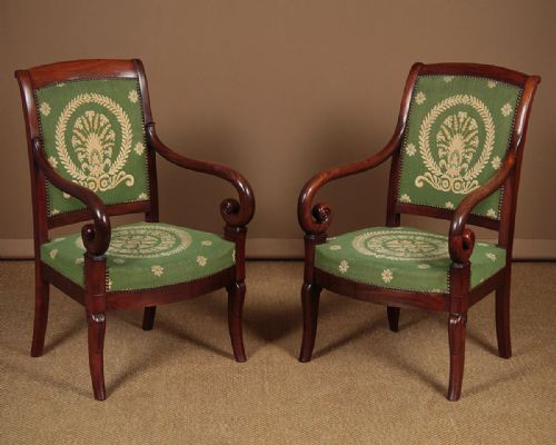 Pair of French Empire Open Armchairs C.1830