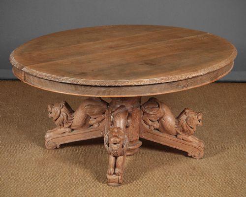 Oak Coffee Table Carved with Lions C.1890