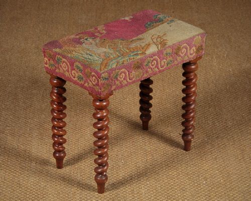 Walnut Stool with Original Duck Shoot Woolwork Cover C.1860