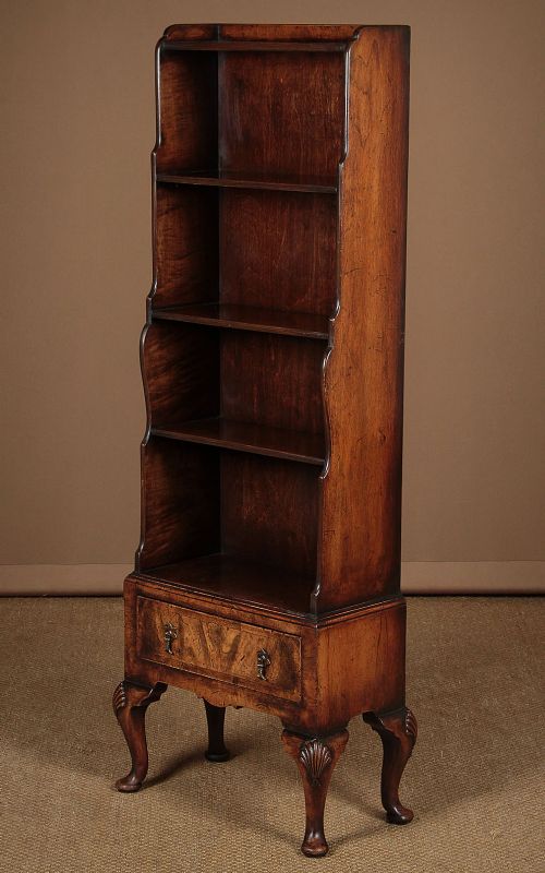 Narrow Queen Anne Style Waterfall Bookcase C.1930.