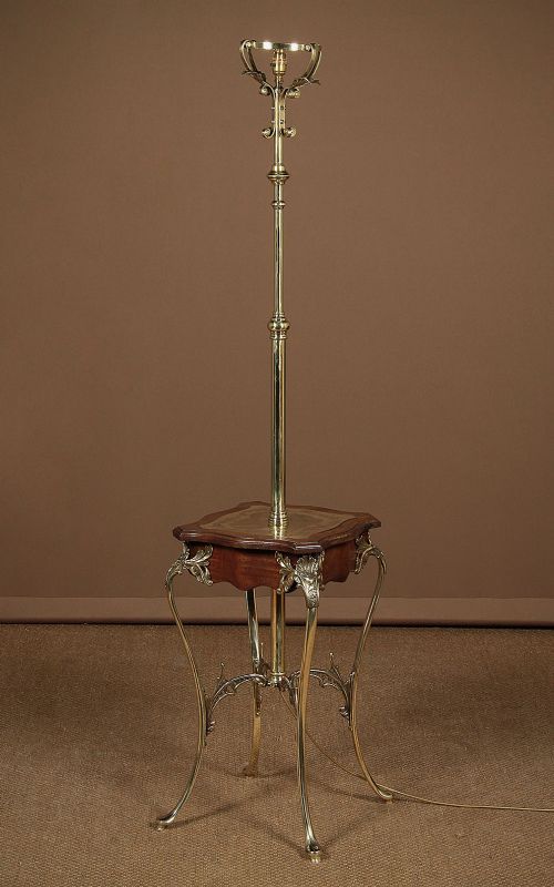 Art Nouveau Brass Standard Lamp & Table C.1890