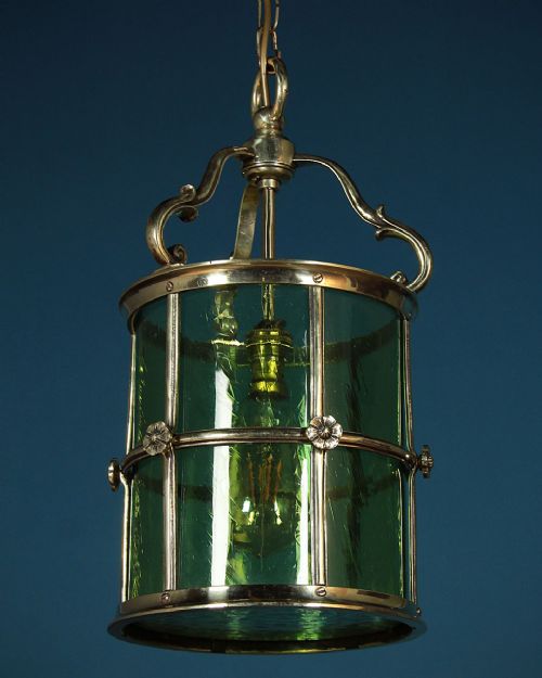 Brass & Green Glass Porch Lantern C.1910