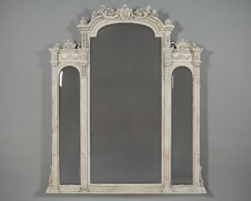 Large Painted Triple Plate Overmantle Mirror C.1880.