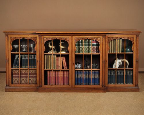 Long Walnut Arts & Crafts Bookcase C.1890.