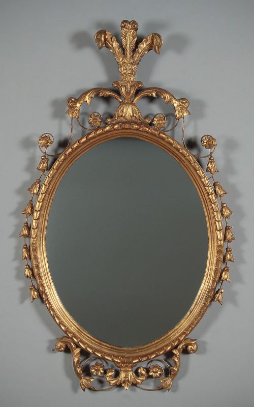 Gilt Mirror with Three Feathers Carving C.1890