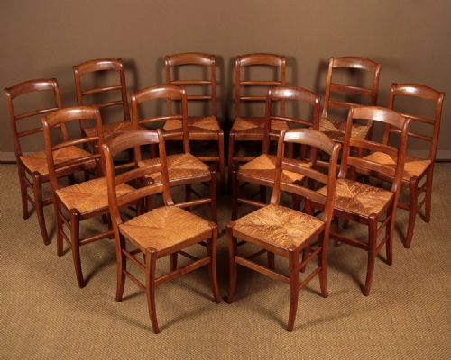 Twelve Small Rush Seat Cherry Dining Chairs C.1900