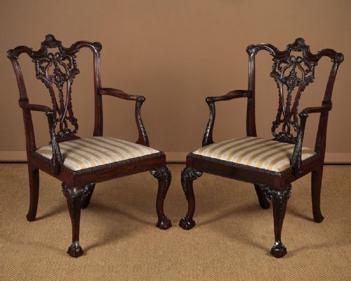 Pair Late 19th.c Chippendale Style Armchairs C.1880.