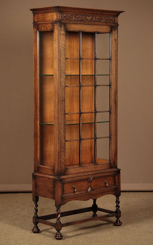 Narrow Oak Display Cabinet C.1910
