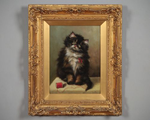 Framed Oil Painting of a Kitten by Adrienne Lester C.1910