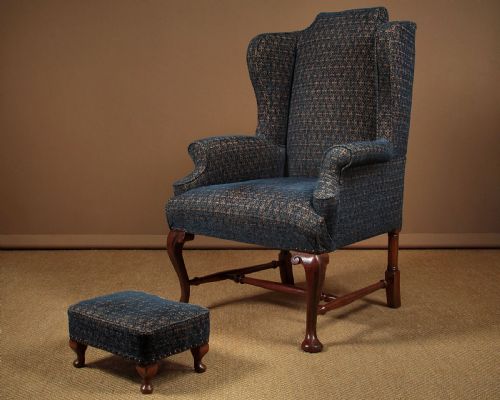 Wingback Armchair & Stool C.1930