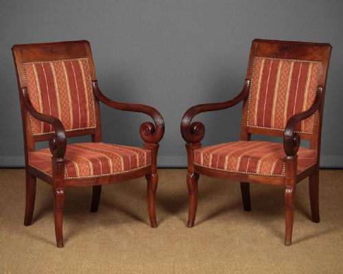 Pair of French Empire Mahogany Armchairs C.1820