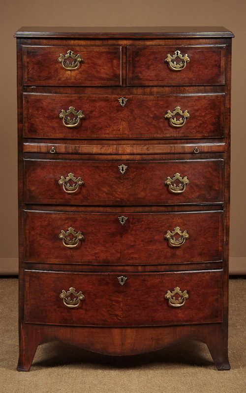 Burr Walnut Bow Front Chest of Drawers C.1930