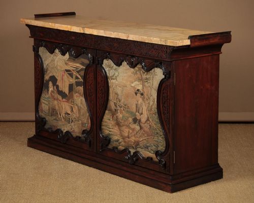 Rosewood & Marble Top Sideboard with Robinson Crusoe Tapestry Panels C.1860